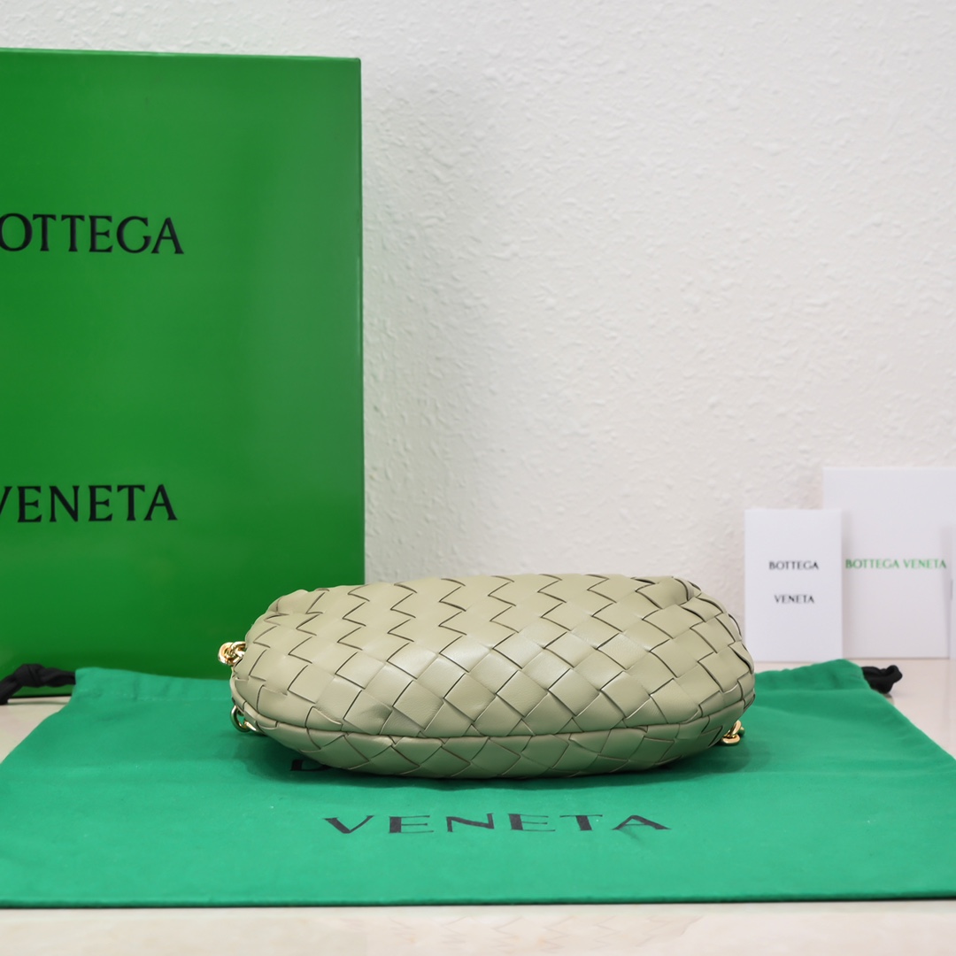 Bottega Veneta Mini Jodie Intrecciato Leather Top Handle Bag With Chain Strap Light Green
